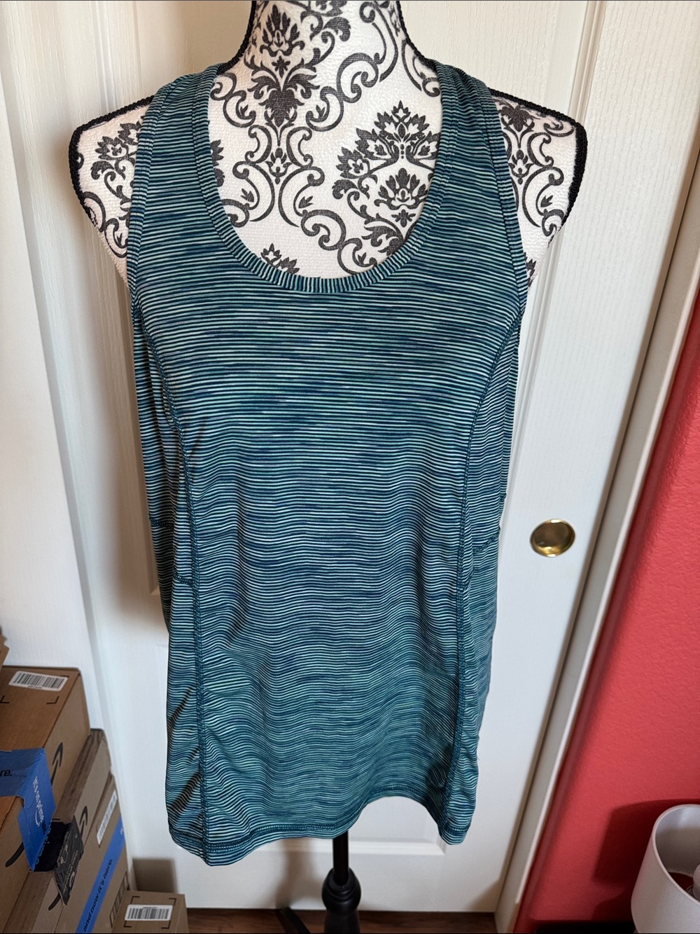 Teal strip workout tank